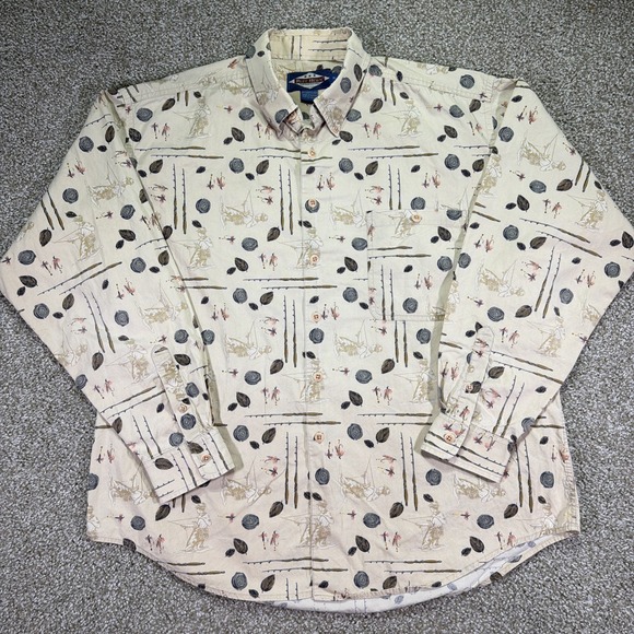 Ruff Hewn Other - Vintage Ruff Hewn Fly Fishing All Over Print Button Down Shirt Size XL 90s